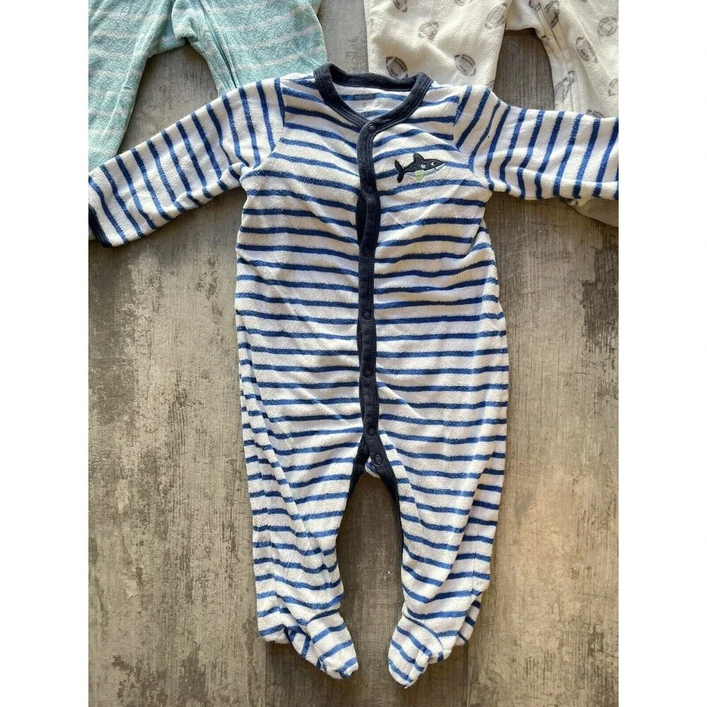 Set of 3 Baby Boys Zip Sleeper Pajamas Pjs Fleece One Piece Outfit Coverall 9m